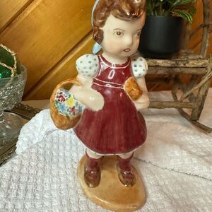 Vintage Ceramic Girl Figurine with Basket